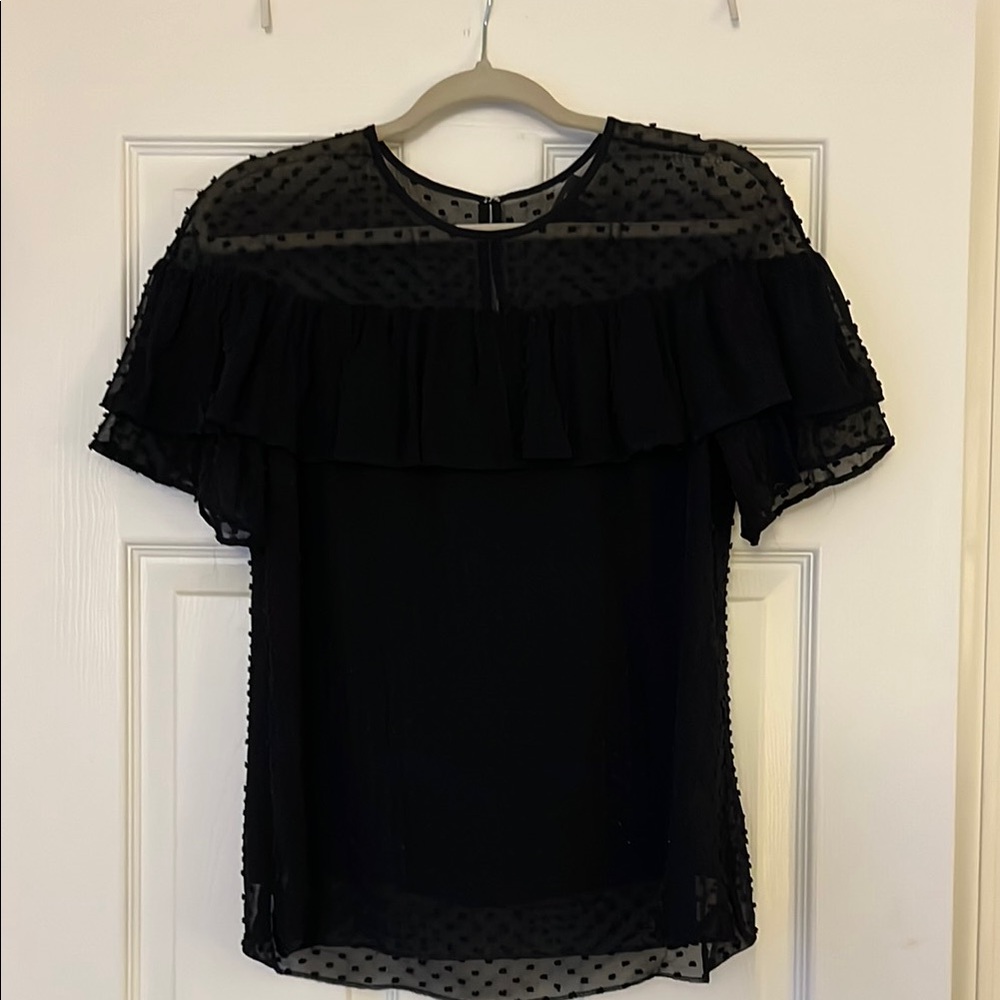 Black Ruffle Sheer Top